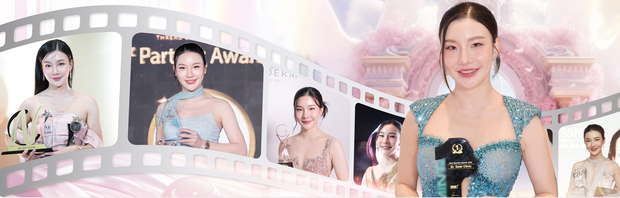 "ภาพแพทย์หญิงและทีมงานรับรางวัลความสำเร็จด้านความงาม ยืนยันความน่าเชื่อถือของ Dr. Seen Clinic"